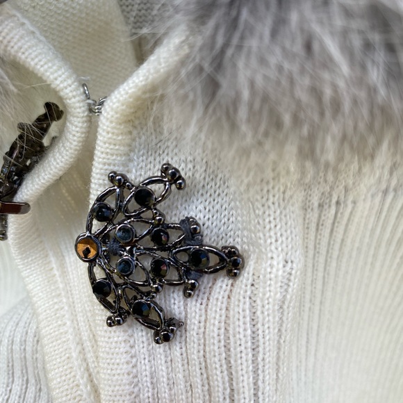 VINTAGE ADRIANNA PAPELL Fur Collar Cardigan - Picture 4 of 6